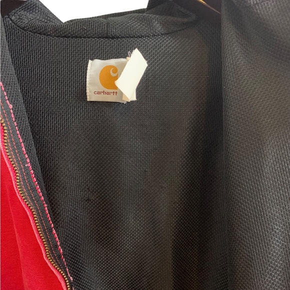 CARHARTT | Rare Vintage 90s Red Distressed Insulated Hooded Coat Jacket | Size L - Picture 8 of 16